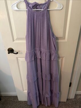 Donna Morgan Lavender Ruffle Tiered Midi Dress